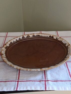 Monmouth Oven Proof USA Brown Drip Glaze Oval Platter 12" Serving Plate Vintage